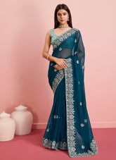 Captivating Saree in teal blue colour
